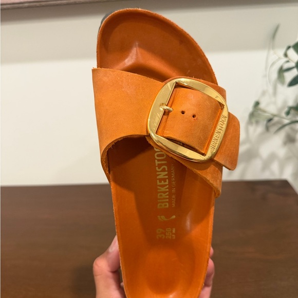 Birkenstock Madrid Big Buckle | Tan/Orange Slides with Gold Buckle - Picture 5 of 15